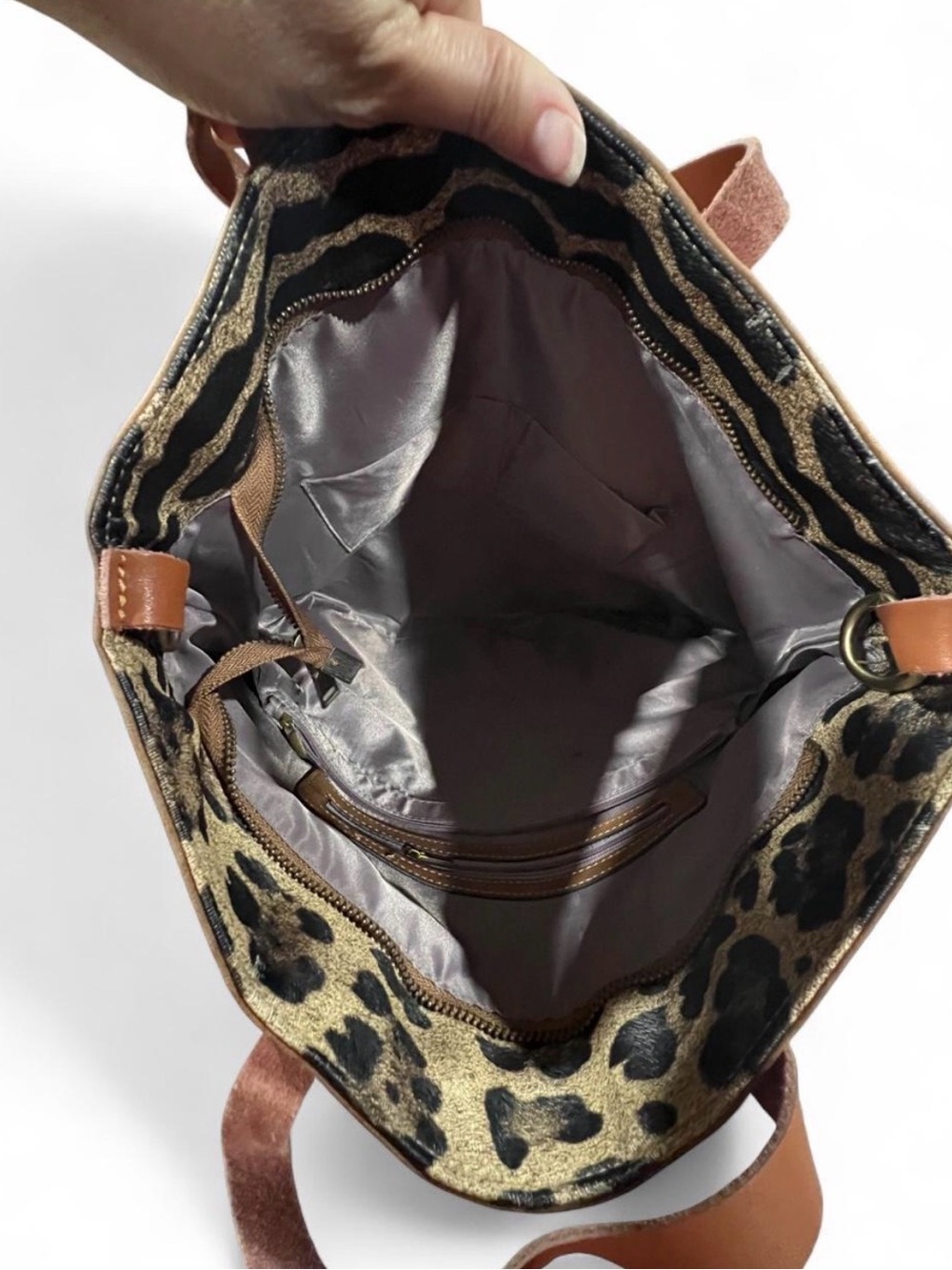 Brown Leather Leopard-Print Tote Bag - Picture 6 of 8